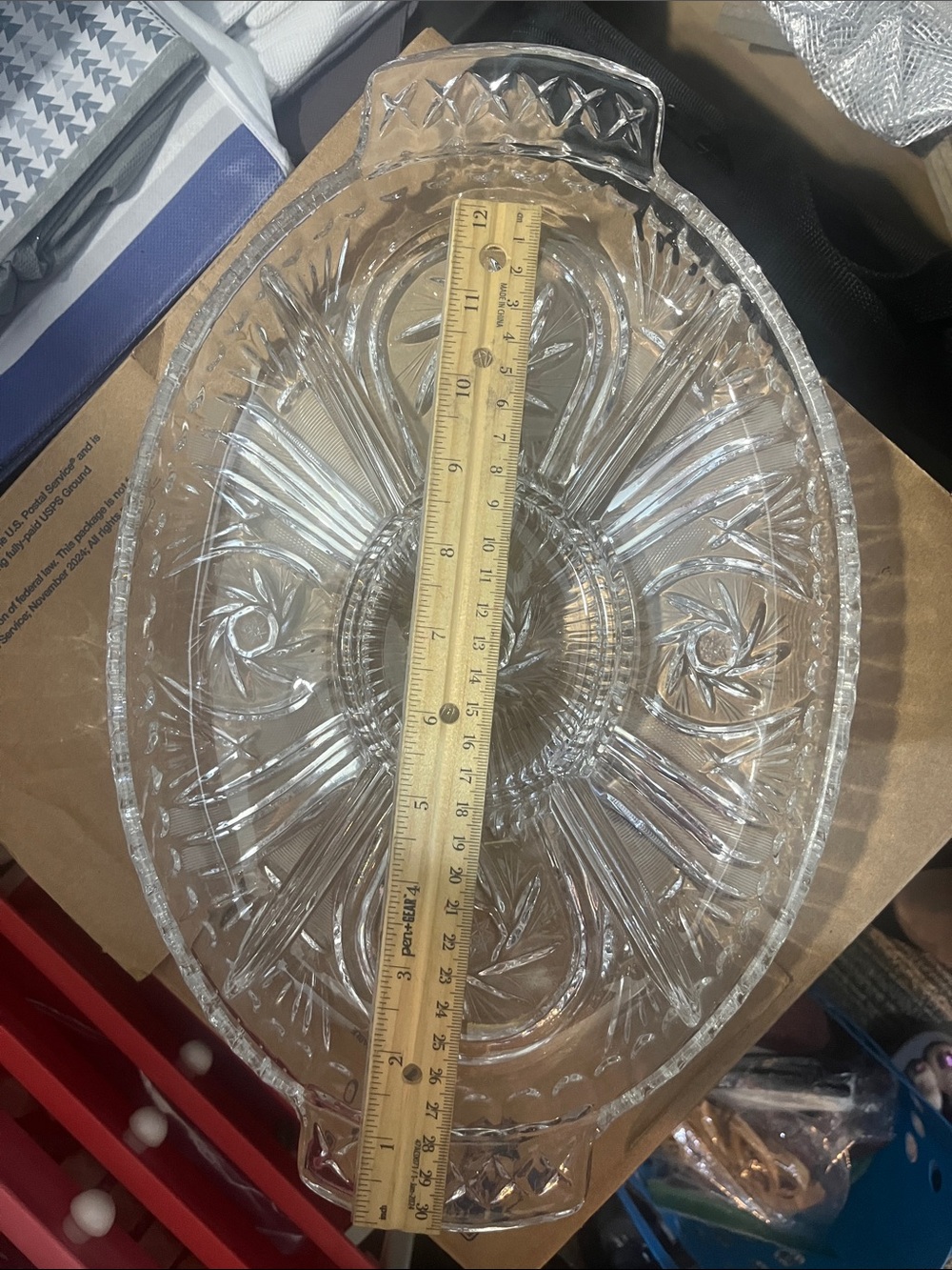 VTG lead Crystal 5 compartment relish serving tray, veggie platter Pinwheel 565